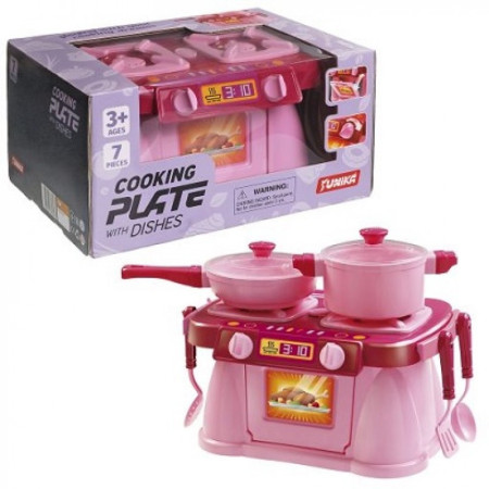 Дитяча кухня Юніка Cooking Plate with Dishes 71696 7 предметів рожева