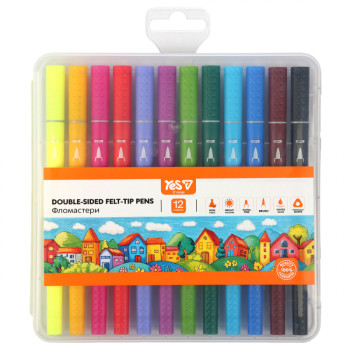 Набір фломастерів двосторонніх YES Orange Line 650575 12 кольорів