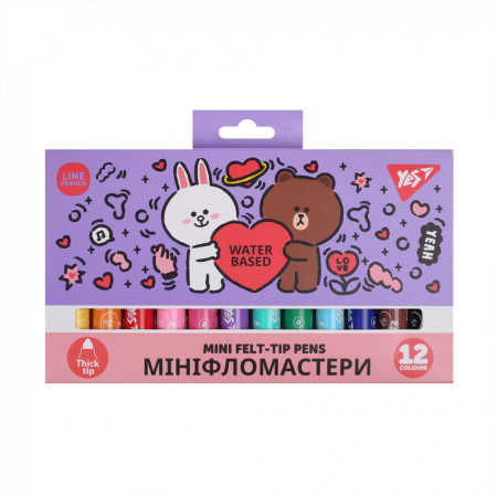 Набір фломастерів YES Line Friends Mini 650594 12 кольорів