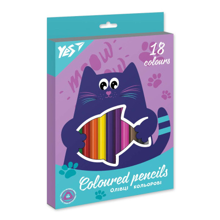 Набір кольорових олівців YES Kittycon 290682 18 кольорів Набір кольорових олівців YES Kittycon 290682 18 кольорів