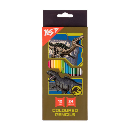 Набір кольорових олівців YES Jurassic World Haki 290748 24 кольори 12 шт Набір кольорових олівців YES Jurassic World Haki 290748 24 кольори 12 шт