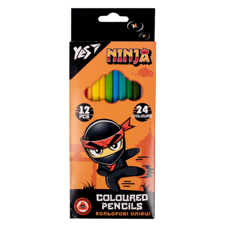 Набір кольорових олівців YES Ninja 290707 24 кольори 12 шт Набір кольорових олівців YES Ninja 290707 24 кольори 12 шт
