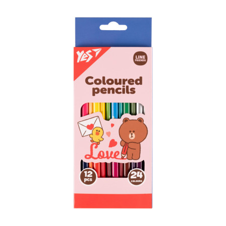 Набір кольорових олівців YES Line Friends Choco love 290746 24 кольори 12 шт Набір кольорових олівців YES Line Friends Choco love 290746 24 кольори 12 шт