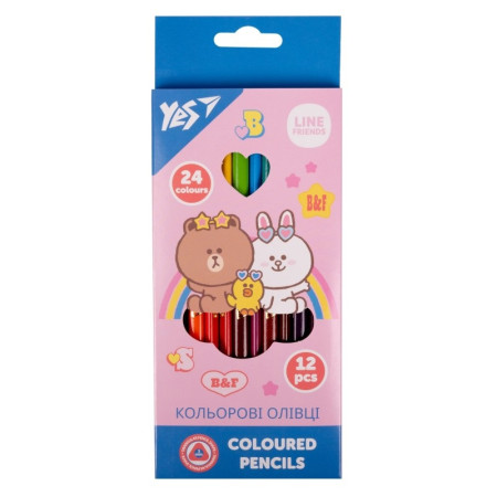 Набір кольорових олівців YES Line Friends 290713 24 кольори Набір кольорових олівців YES Line Friends 290713 24 кольори