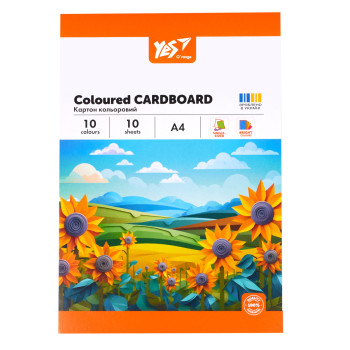 Картон кольоровий односторонній А4 YES Orange Line 954895 10 аркушів