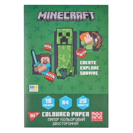 Папір кольоровий двосторонній А4 YES Minecraft 955458 20 аркушів