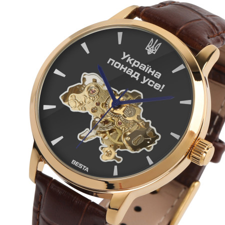 Чоловічий механічний годинник Besta Skeleton Gold Black Dial Чоловічий механічний годинник Besta Skeleton Gold Black Dial