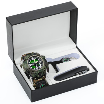 Чоловічий водостійкий спортивний тактичний з компасом годинник Besta Box Military Set подарунковий набір, з компасом