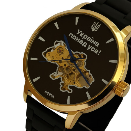 Чоловічий механічний годинник Besta Skeleton Gold Black Metal, 2 ремінці Чоловічий механічний годинник Besta Skeleton Gold Black Metal, 2 ремінці